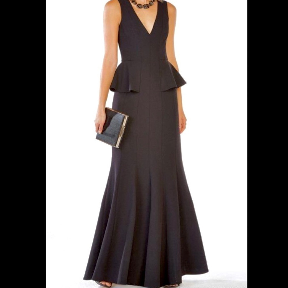 BCBG MaxAzria Elegant Black Deep V-Neckline Sleeveless Peplum Dress - Picture 8 of 8